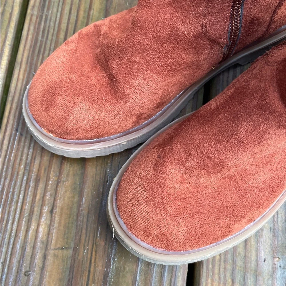 Lucky Brand Girls Rust Suede Knit Cuff Boots